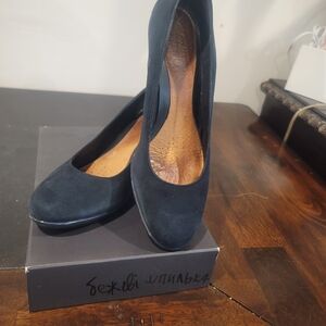 Clarks Black Suede Wedges